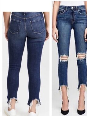 L'AGENCE Dark Blue Distressed shark bite Ankle Crop Jeans